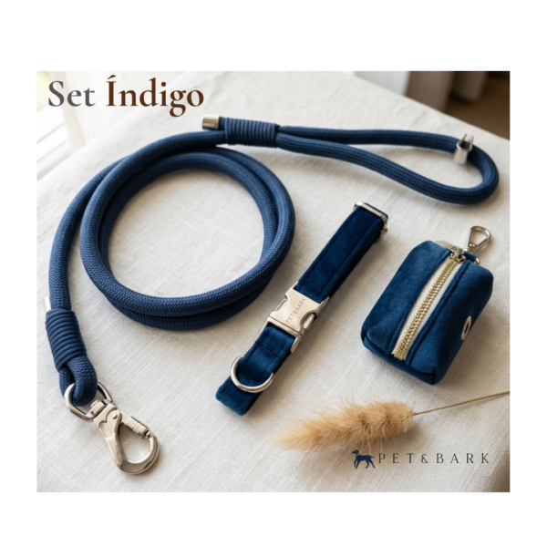 Collar, correa y bolsa color Indigo Pet&Bark Set índigo