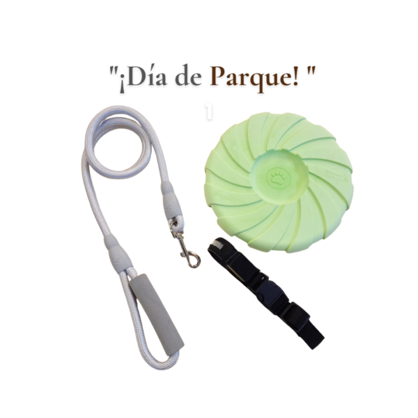 Combo Correa de Cuerda color grispara perros talla L, Fresbee color verde y collar led color negro talla L para perros Combo Día de Parque