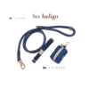 Conjunto de correa, collar y porta bolsas de tela para perro color indigo 2 Set índigo