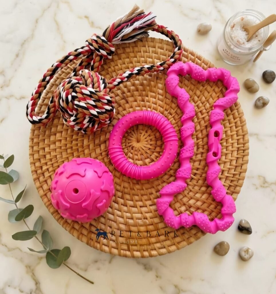 Juguetes perro mordedera color rosa para perro pet&bark