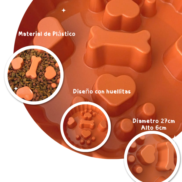 Plato Entrenador para perro alimentacion lenta color naranja especificaciones Plato Entrenador para Perro