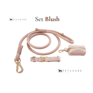 Conjunto de correa, collar y porta bolsas de tela para perro color Blush 2 Set Blush